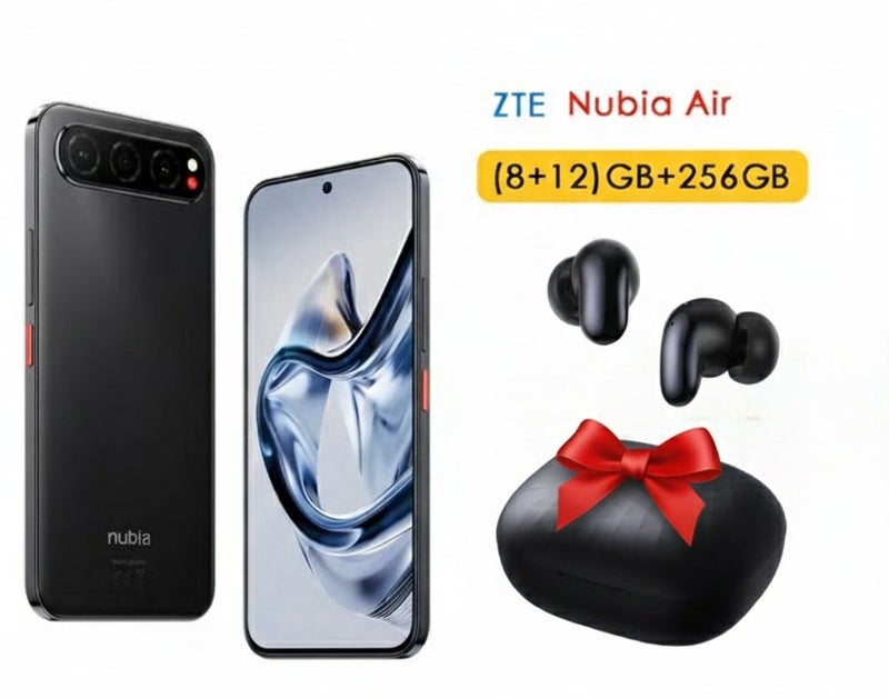 ZTE nubia Air Ultra-Slim Dual SIM Titanium black  8GB+12GB RAM 256GB 5G - Middle East Version & Buds Air 5e In-Ear buds ,immersive 360-degree sound ,Earbuds Touch Control, 39Hrs Long Playtime  Earphones black Bundle - Image 1